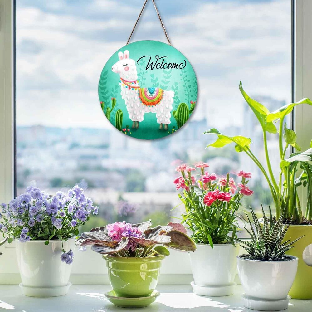 7491 Welcome Door Sign Wreath Door Hanger Llama, Cute Welcome Signs Front - Picture 7 of 7
